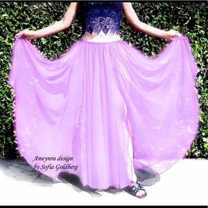 Light Lavender Chiffon Skirt 2 slits Ameynra New